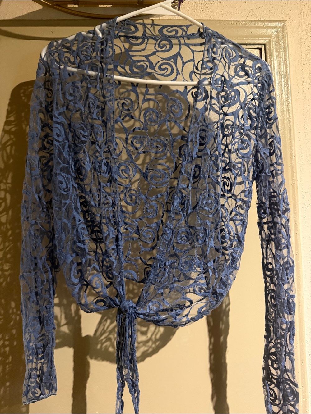 Maurices Blue Lace Tie-Front Shrug